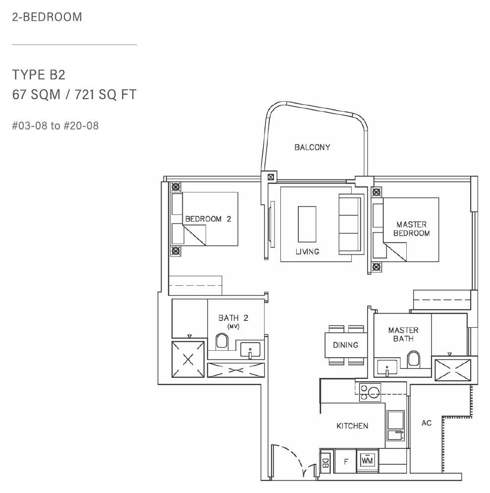 Type B2 · 2-Bedroom · 721 sqft